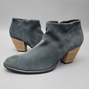 Ecco Womens Shape 55 Ankle Booties Shoes Gray Suede Side Zip Stacked Heel Sz 9
